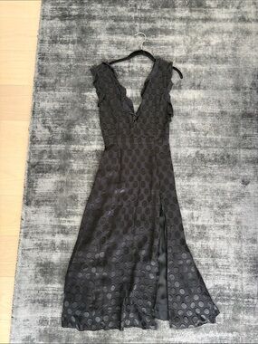 Black Polka Dot V-Neck Ruffle Midi Dress
